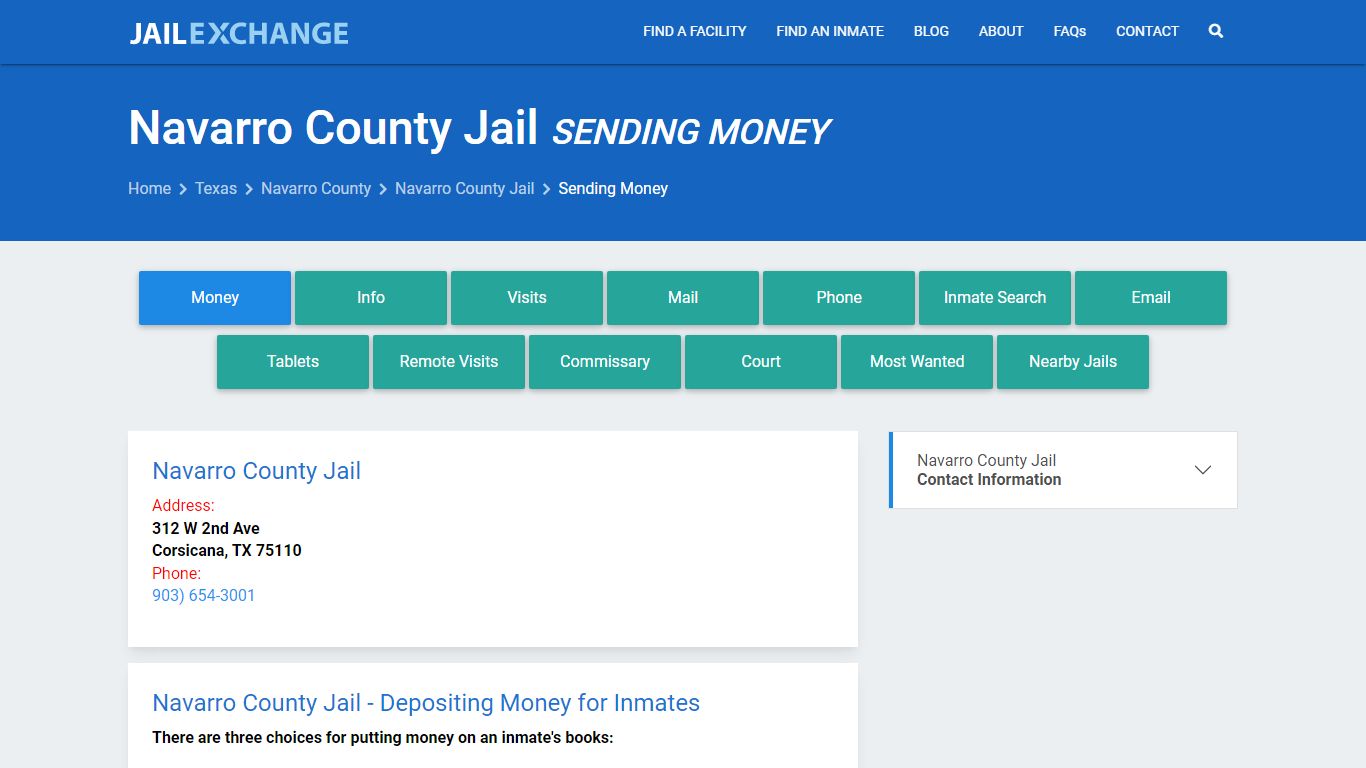 Send Money to Inmate - Navarro County Jail, TX - Jail Exchange